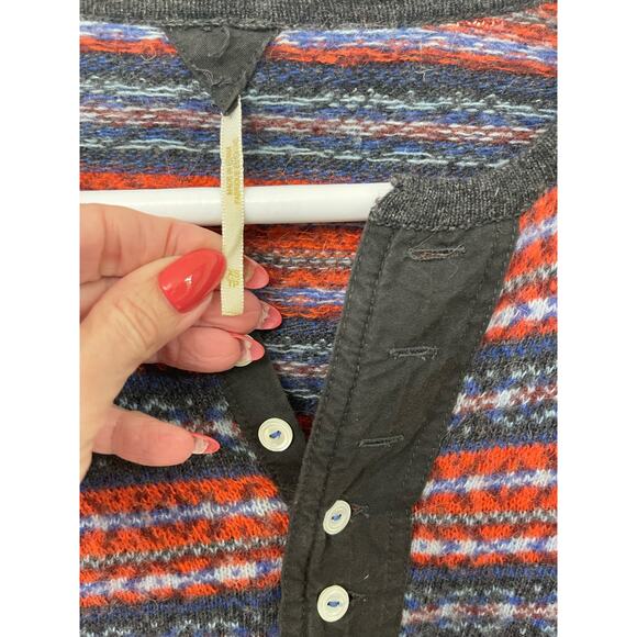 Free People Wool Alpaca Blend Striped Crew Neck Geometric shirt red and black XS - Picture 6 of 8